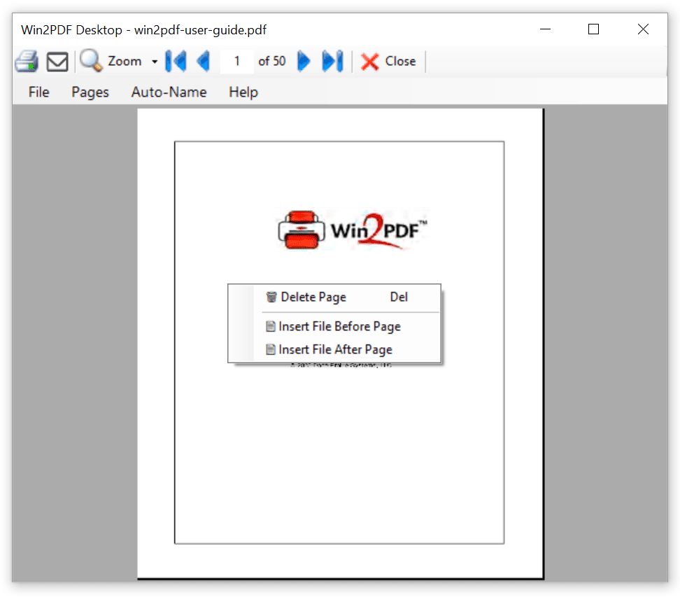 Win2PDF Desktop - Delete Page Menu Win2PDF Desktop - Delete Page Menu
